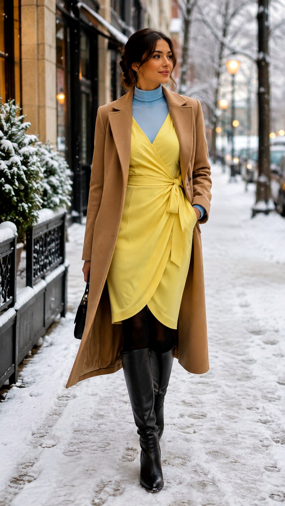 Winter Layered Lemon Yellow Wrap Dress - 23 Powder Blue & Lemon Yellow Wrap Dress Ideas