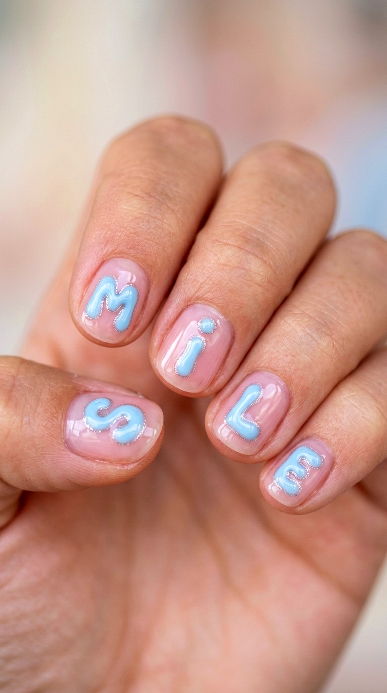 YK Bubble Letter Nail Art - 23 short teen nail art ideas