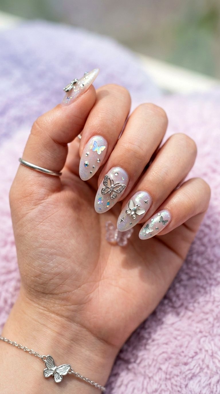 YK Butterfly Medium Almond Summer Nails - 20 Medium Almond Summer Nails