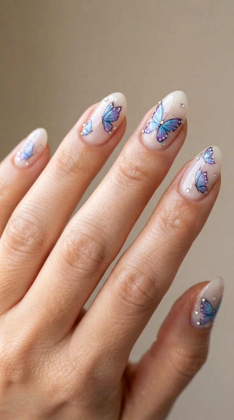 YK Butterfly Rhinestone Art - 22 teen back to school nail art designs