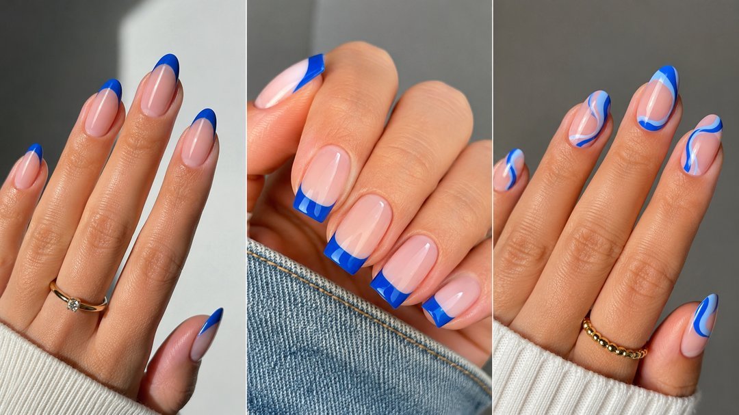 bright blue french tip nails