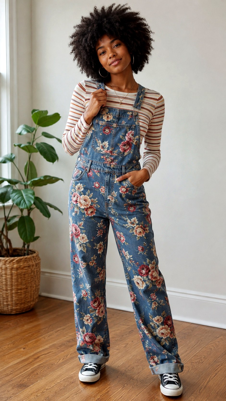 floral Denim Overalls Style - 22 floral jeans outfit ideas
