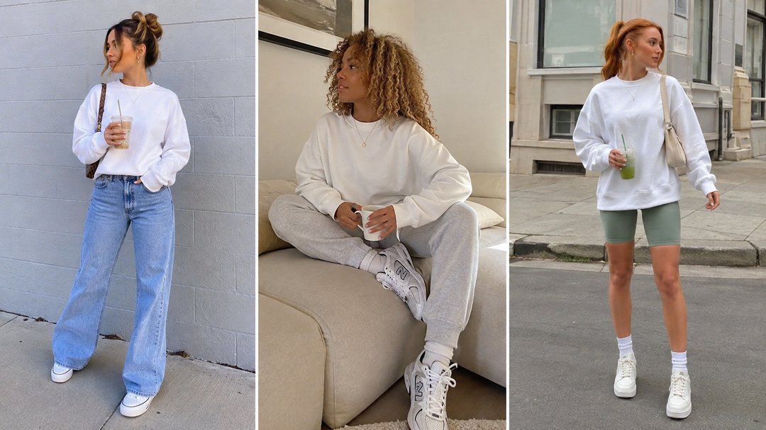 white sweatshirt outfit ideas