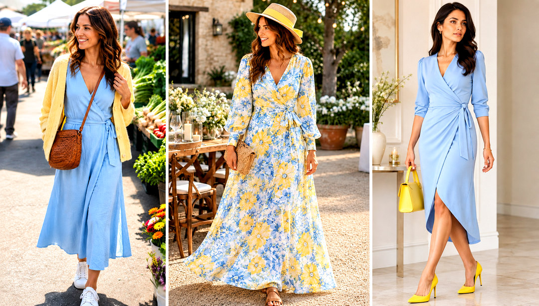 23 Powder Blue and Lemon Yellow Wrap Dress Ideas