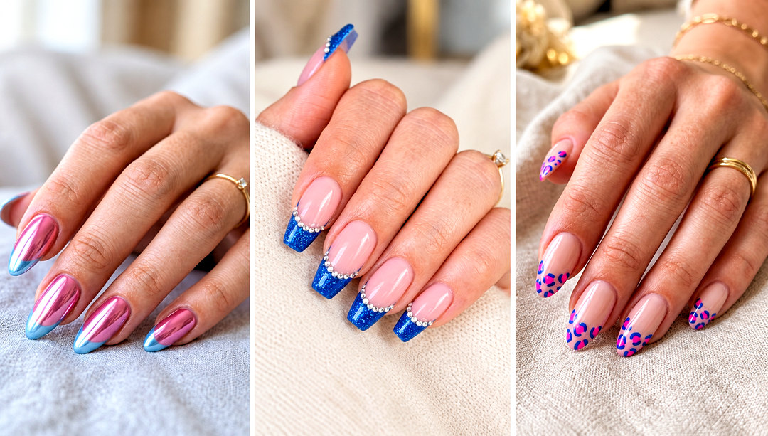 23 pink and blue french tip nails